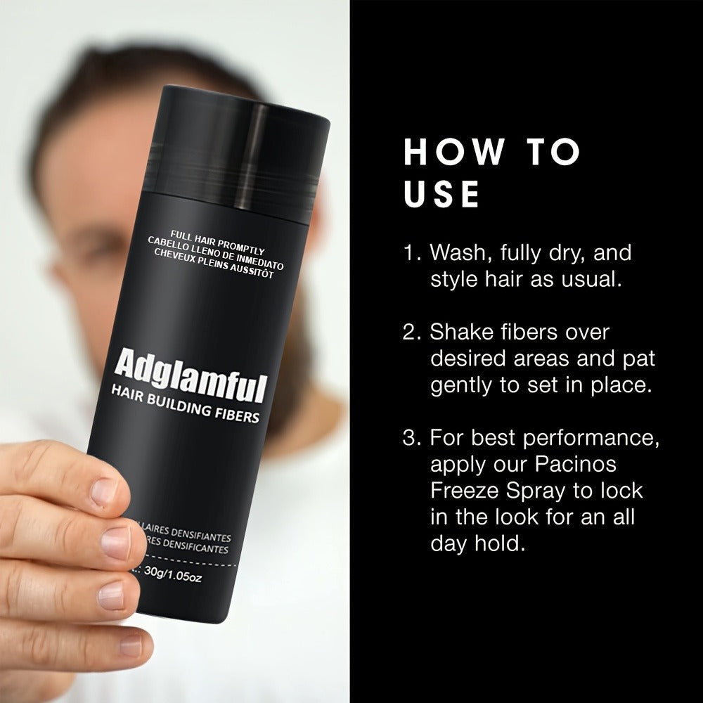 Large 30-Gram Hair Fiber Powder in Black or Dark Brown with Tall Shaker-Style Container Design