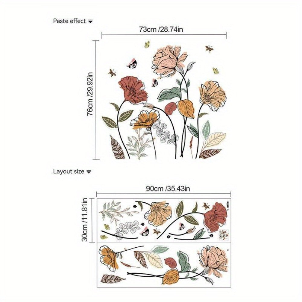 12-Piece Bohemian Wildflower Wall Sticker Set with Separate Floral Decals and 28.74 x 27.56 in Layout