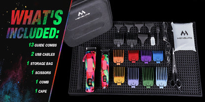 Graffiti Hair Clipper Kit with 7500 RPM Motor, Ten Color-Coded Guide Combs, Storage Case and Grooming Accessories