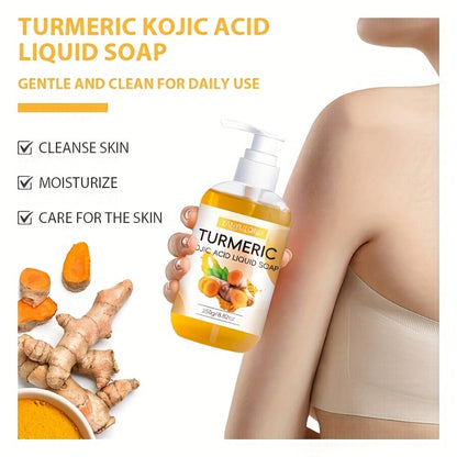Turmeric and Kojic Acid Liquid Body Wash in a 250g Amber Pump Bottle with Single-Piece Option