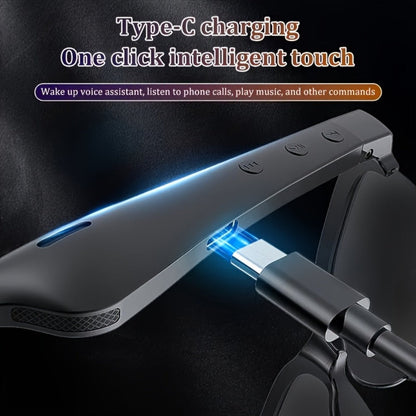 Open-Ear Audio Glasses with Bluetooth Built-In Speaker & Mic – Hands-Free Calls & Music | Lightweight Smart Eyewear for Cycling Driving Fishing Hiking Travel Office | Black & White | Wearable Tech Gift