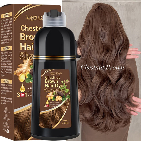 Ammonia-Free Herbal Hair Color Shampoo 3-in-1 Colors in 15 Minutes Lasts 30 Days - Semi Permanent Gray Coverage Moisturizing Cleansing Black Dark Brown Chestnut Brown Red for Women Men