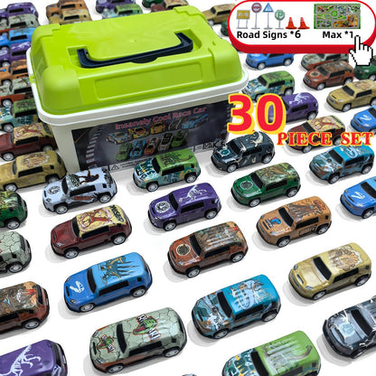 Dinosaur Toy Car Set 29-30pcs – Mini Pull Back Racing Cars with T-Rex Spinosaurus Pterodactyl Figures & City Traffic Map | Party Favors, Classroom Prizes, Birthday Gift for Boys & Girls Ages 3+