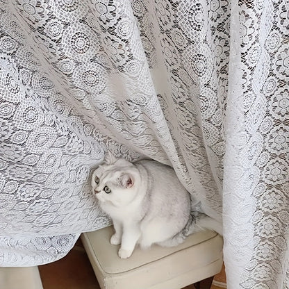 Sheer Chiffon Curtain French Retro Lace Embroidered White Voile Rod Pocket Panel | Living Room Bedroom Room Divider | Boho Cottagecore Romantic Window Drape 145x114 145x183 145x244cm