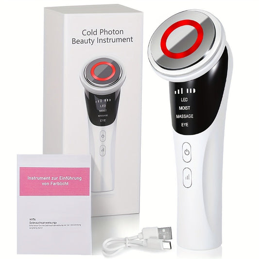 Cold Photon LED Beauty Massager 4-in-1 for Face Neck Eye – USB Rechargeable Skin Care Device Anti-Aging Puffiness Reducer Gift for Women