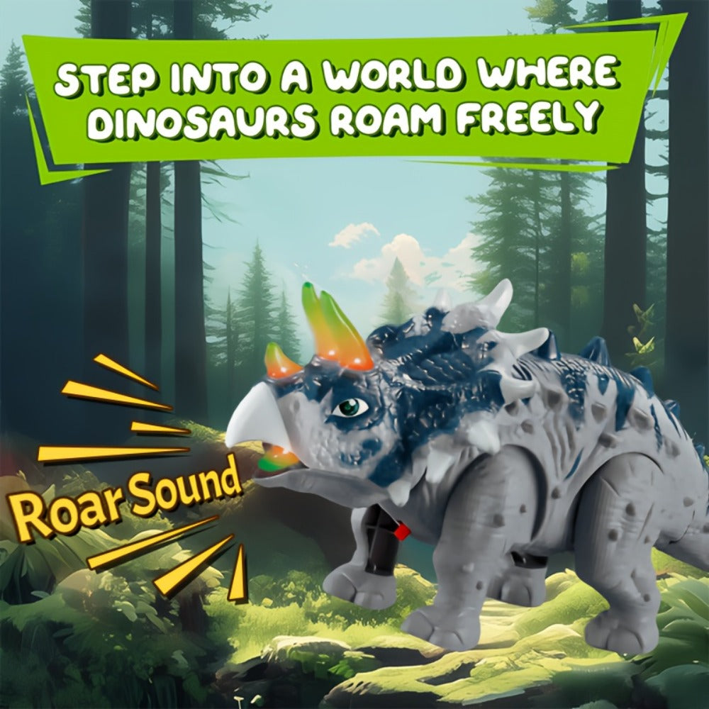 Walking Triceratops Dinosaur Toy with Roaring Sound, LED Lights and Green, Gray or Two-Piece Options