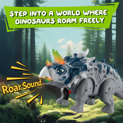 Walking Triceratops Dinosaur Toy with Roaring Sound, LED Lights and Green, Gray or Two-Piece Options