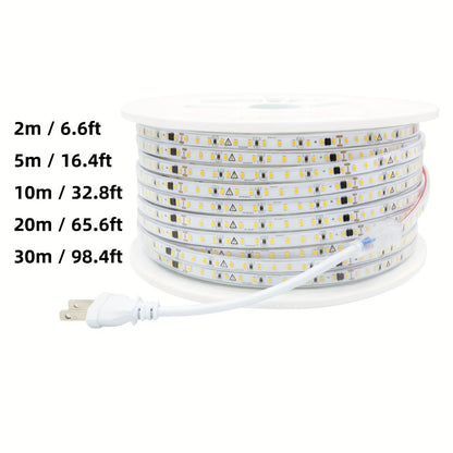 Waterproof LED Strip Lights 110V AC, IP65 120LEDs/Meter Ultra Bright LED Tape Light, Plug and Play Adhesive LED Ribbon for Outdoor Indoor Kitchen Garden Home Room Decoration, Warm White & Cool White