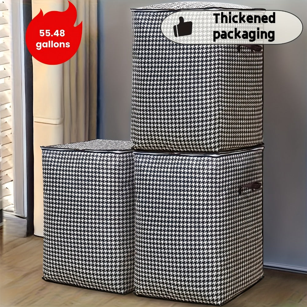 Houndstooth Lidded Storage Bins in One- or Three-Piece XXXL 55.48-Gallon Options with Carry Handles