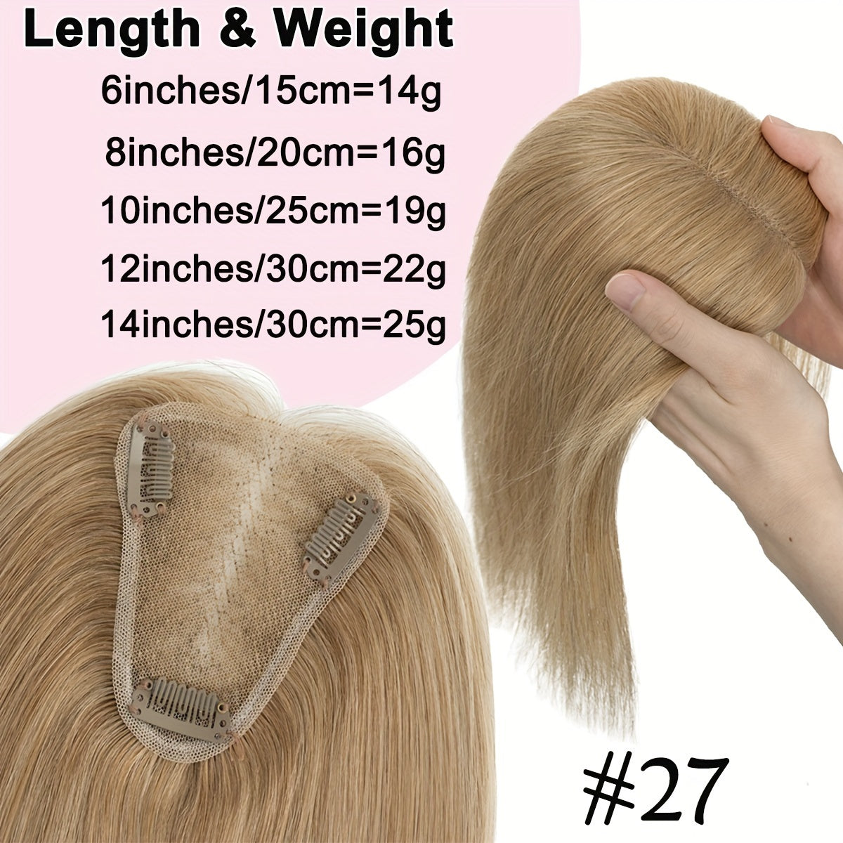 Clip-In Lace Hair Topper with 8 x 10 cm Base in Four Colors and 6-, 8-, 10-, 12- or 14-Inch Lengths