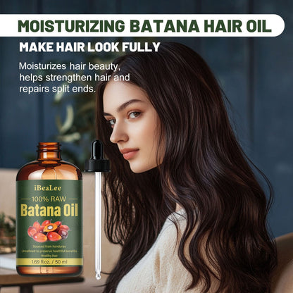 Hair Oil Batana 1.69oz Amber Dropper Bottle with Cold-Pressed Formula for Hair, Brow and Lash Application