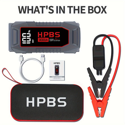 Gray Jump Starter with 3000A or 5000A Source Labels, 24000mAh Marking, Clamp Leads and Carry Case