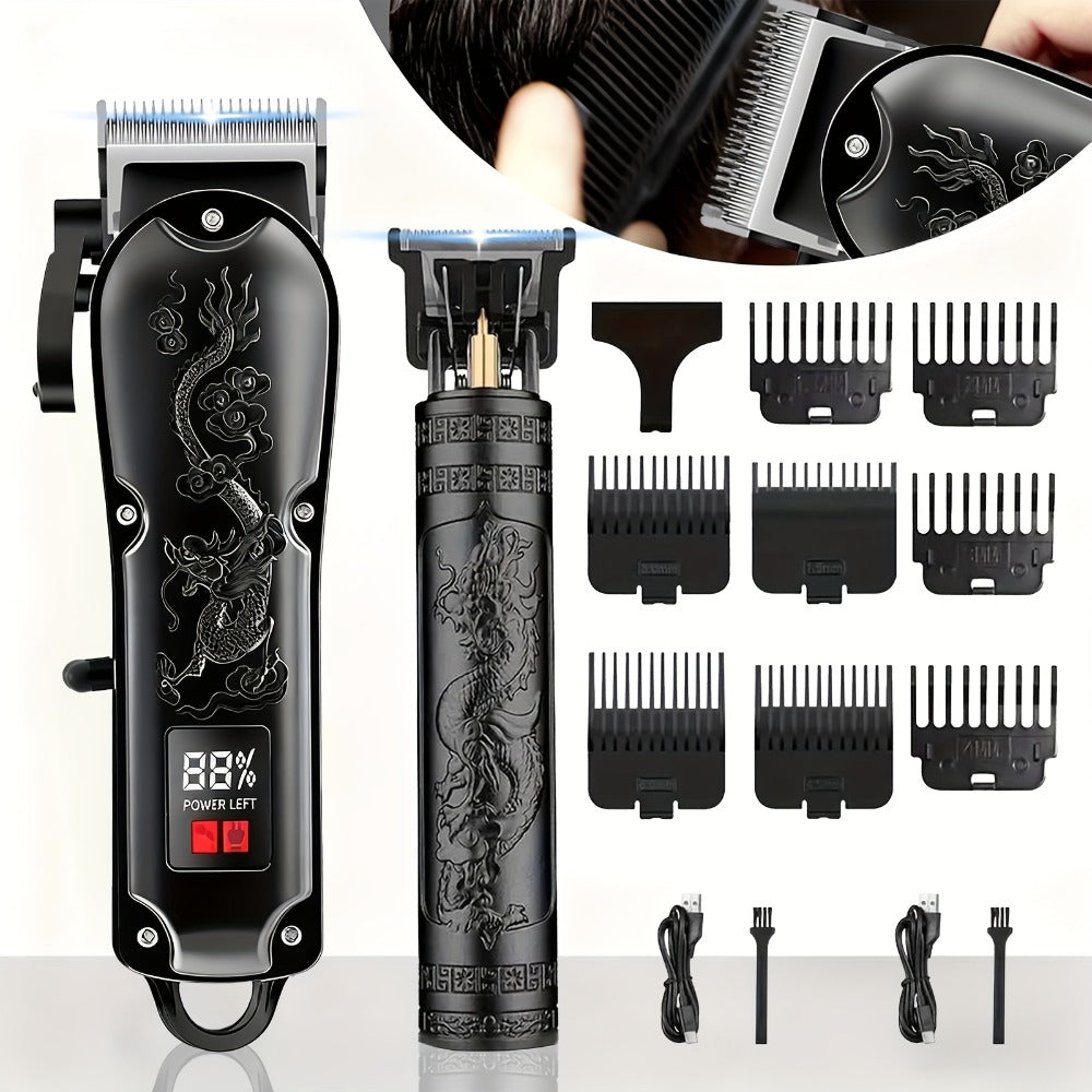 Hair Clipper Cordless Metal-Body Set with LCD Battery Display and Single or Two-Piece Color Options