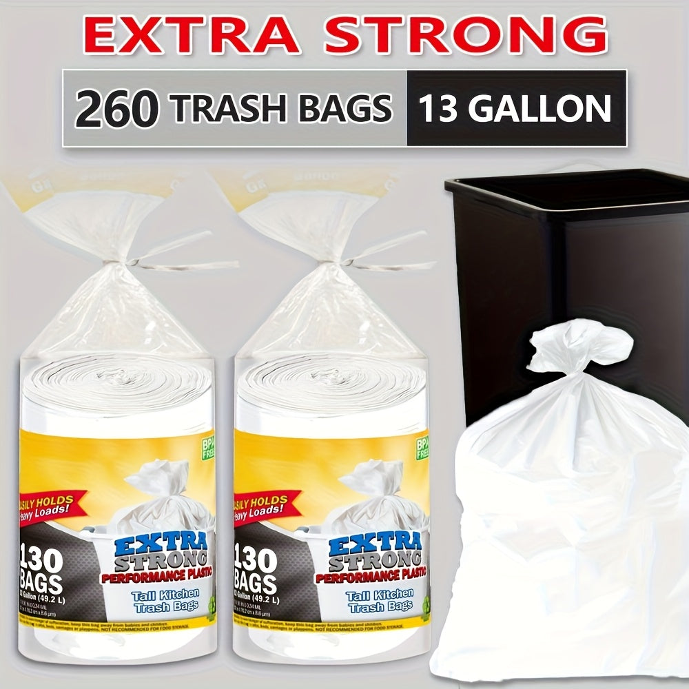 13-Gallon White Trash Bags with Tie Handles, 260-Count Household Pack in Two Large Rolls for Bins