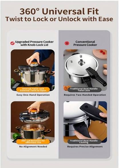 Pressure Cooker Stainless Steel with One-Twist Lock Lid, Induction & Gas Compatible Stew Pot in 1.32gal