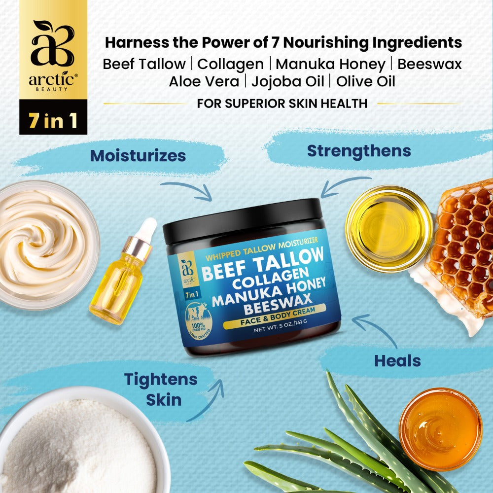 Whipped Beef Tallow-Labeled Face and Body Cream with Honey, Jojoba Oil, Collagen and Aloe Vera