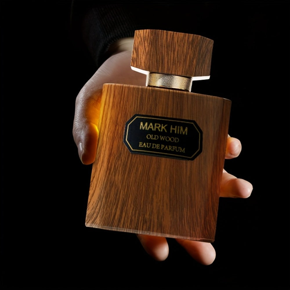 Cologne Spray for Men MARK HIM OLD WOOD 100ml with Wood-Look Bottle, Rectangular Cap and Boxed Presentation