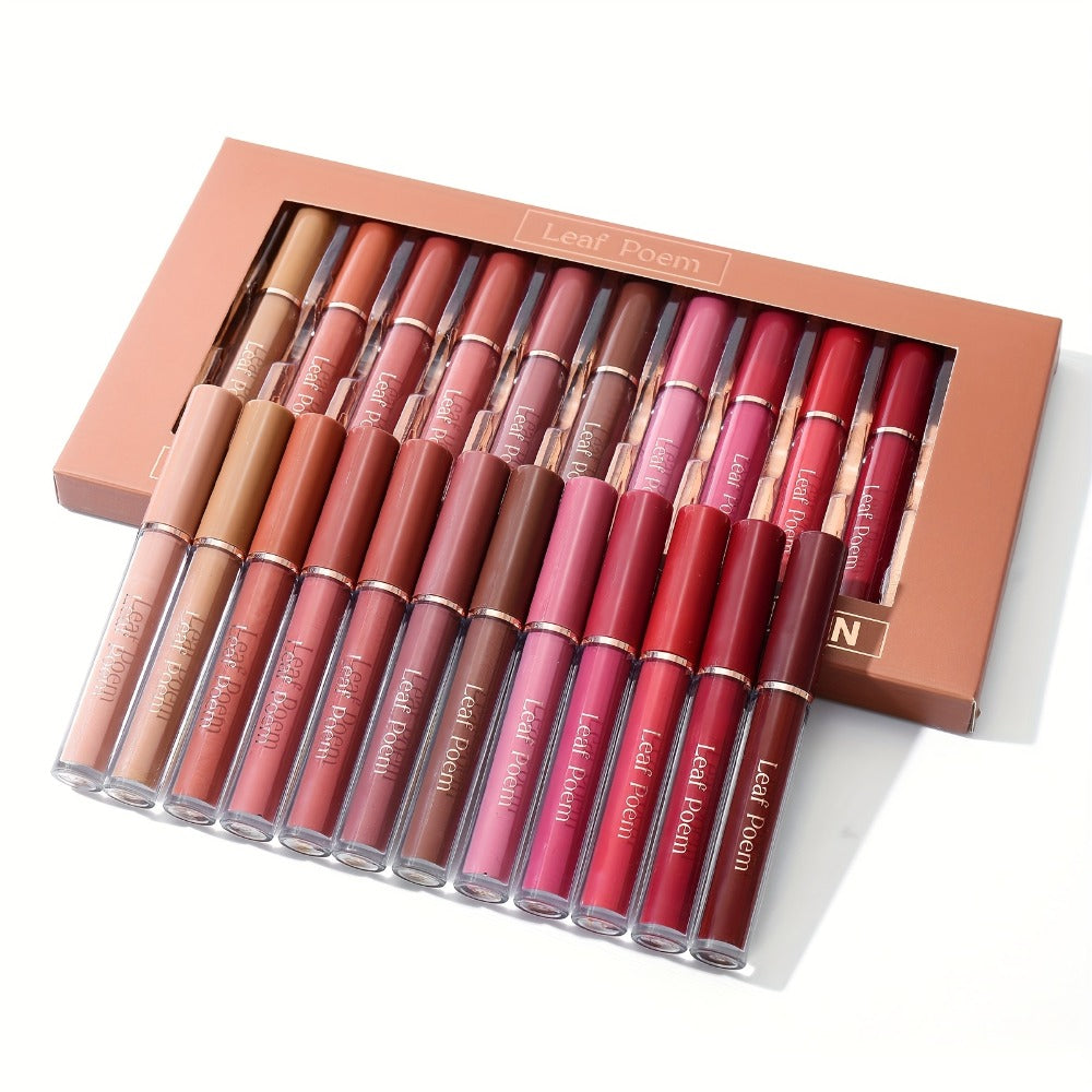 Lip Gloss Set by Leaf Poem with 12 Mixed Lip Colors, Slim Tube Applicators and Presentation Box