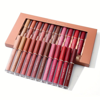 Lip Gloss Set by Leaf Poem with 12 Mixed Lip Colors, Slim Tube Applicators and Presentation Box