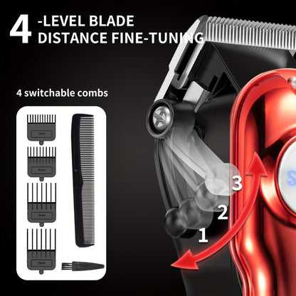 Hair Clipper Seacol Red Cordless Trimmer with LCD Display, USB Charging, Four Guide Combs and 120-Minute Runtime