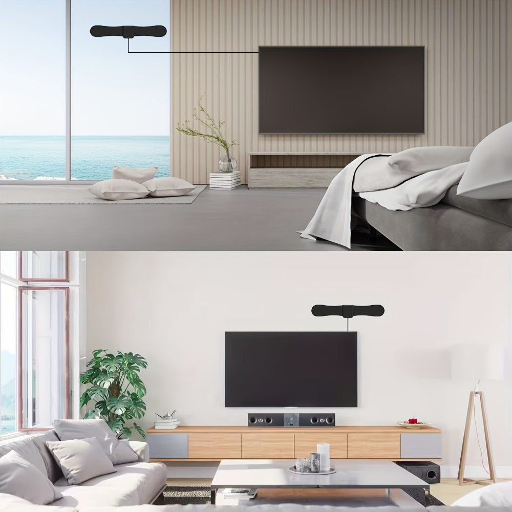 TV Antenna with Ultra-Thin Arc Panel, 10-Inch Horizontal Body and Clip or Adhesive Indoor Mounting