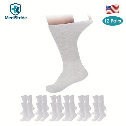 12-Pair Crew-Length Diabetic Sock Set in Six Colors with 9-11, 10-13 and 13-15 Size Options