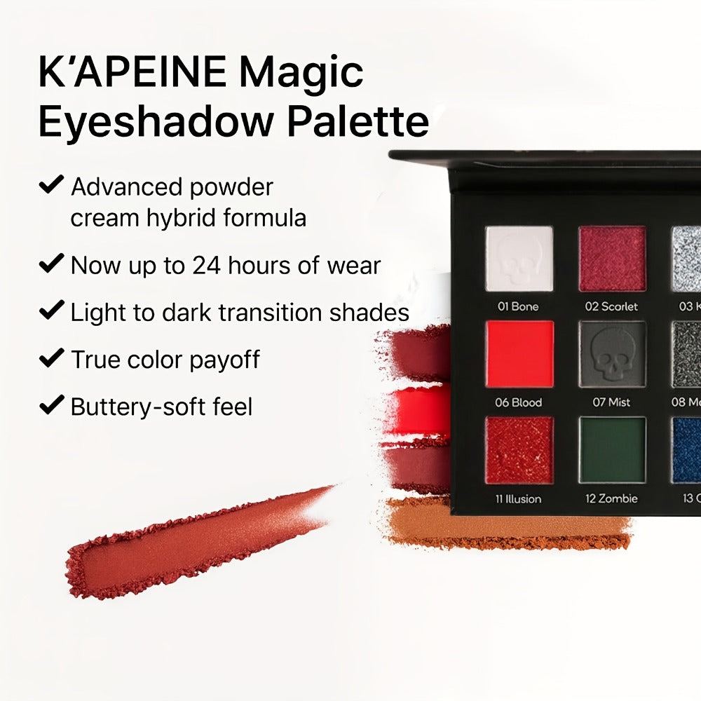 Eyeshadow Palette 15-Shade Dark Gothic Color Mix with Matte, Shimmer and Glitter Finishes in Black Case