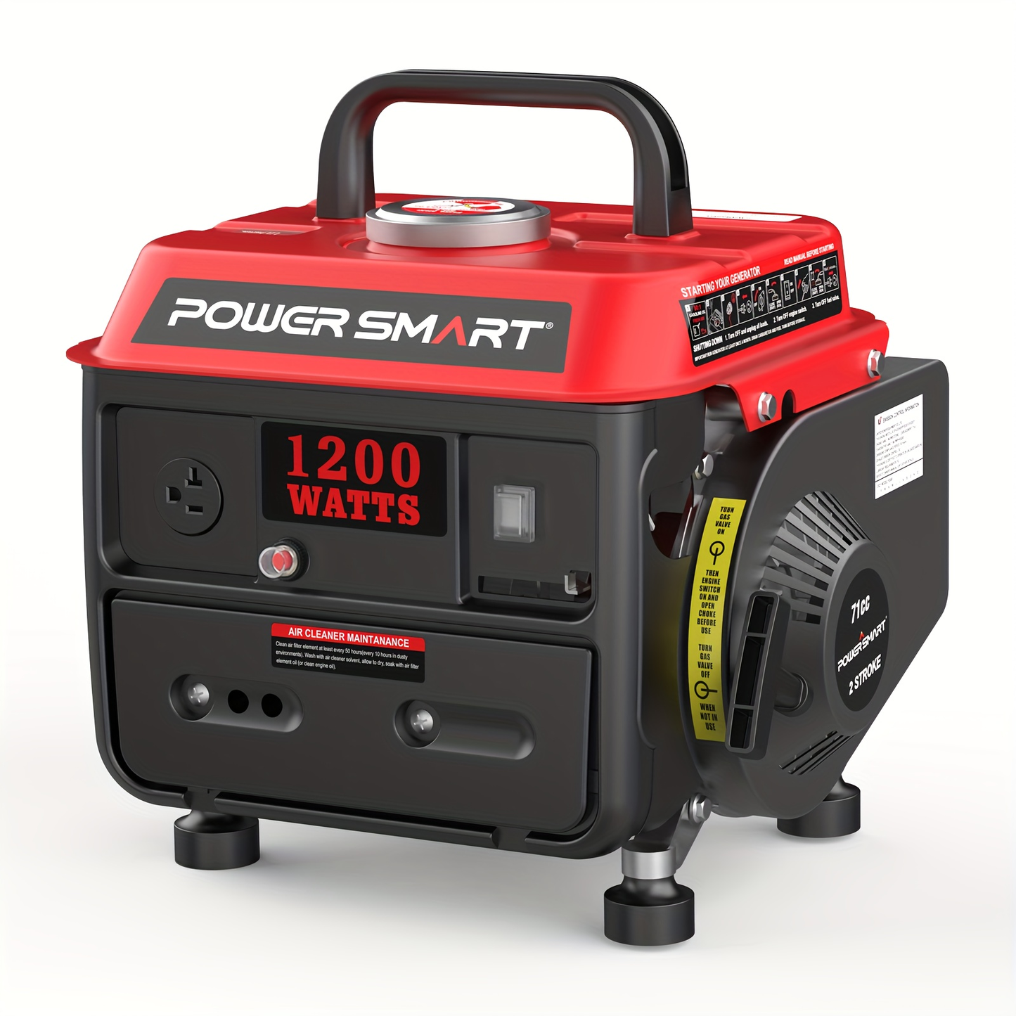 Portable Generator 1200W 2-Stroke Low Noise - Compact Lightweight Gas Powered Generator for Camping, Job Sites, Outdoor Work, Home Emergency Backup, Easy Recoil Start