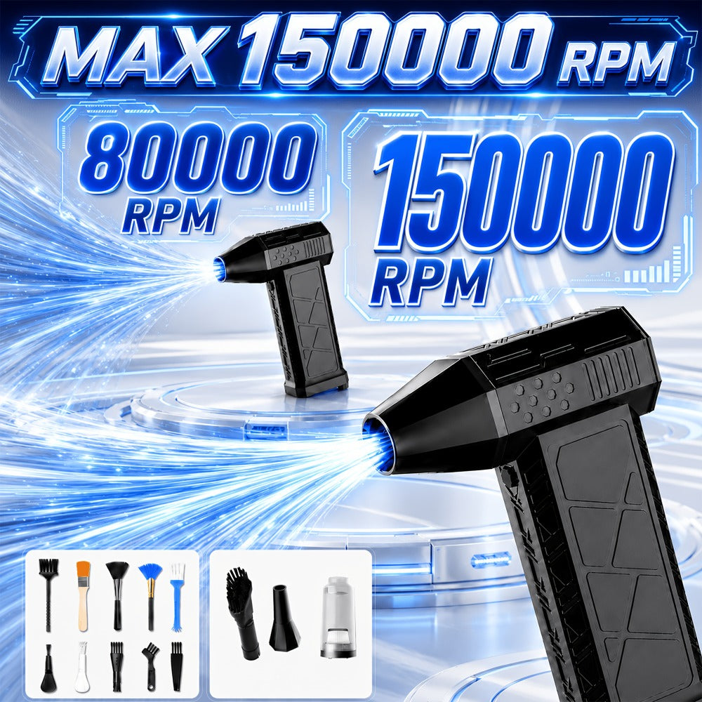 Rectangular Cordless Air Duster with 80000Rpm Body-Only or 150000Rpm Vacuum Set Labels Pictured