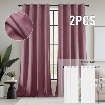 Velvet Room Darkening Curtains 2 Panels | Grommet Top Thermal Insulated Soundproof Blackout Curtains for Living Room Bedroom, Soft Solid Color Vintage Window Drapes