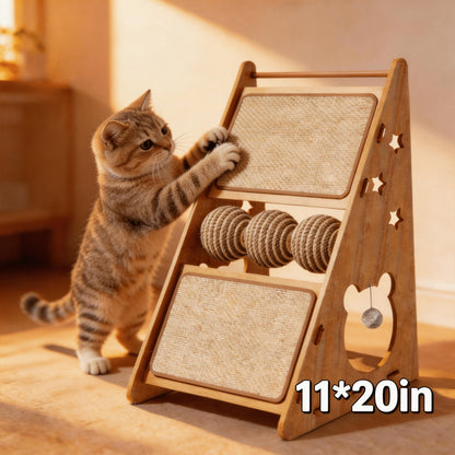 Cat Scratcher Wooden Scratching Post with Hanging Ball Toy Play House Wall Couch Scratch Pad for Indoor Cats Kittens 11x20 Inch Durable