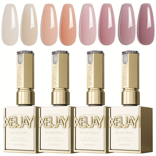 Gel Nail Polish 4-Piece Icy Nude Jelly Set in Frame Bottles with Shades 05, 11, 12 and 15 for Manicures