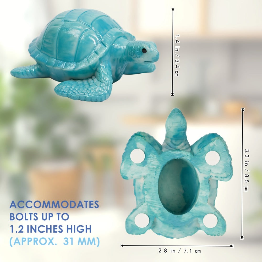 Four-Piece Green Sea Turtle Toilet Bolt Cap Set with Hand-Painted Coastal Bathroom Accent Design