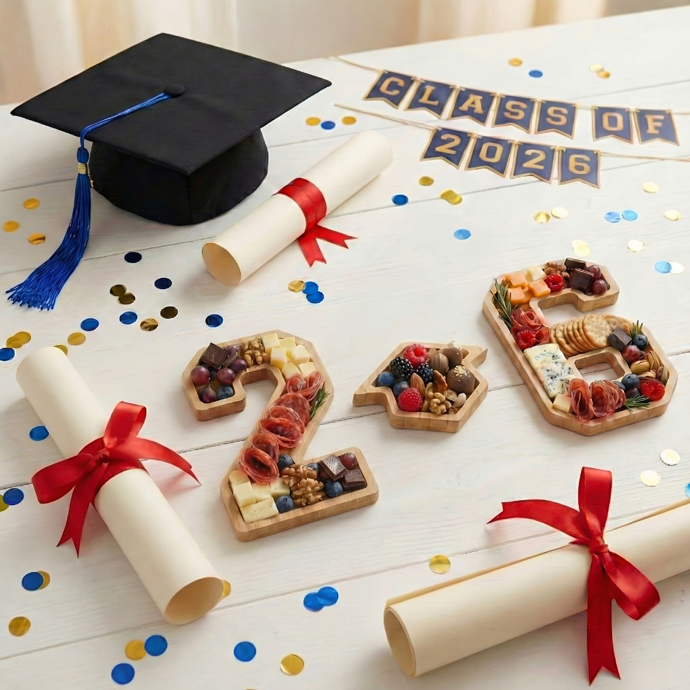 Party Decorations Class of 2026 Fillable Number 26 Serving Trays with Graduation Cap Accent