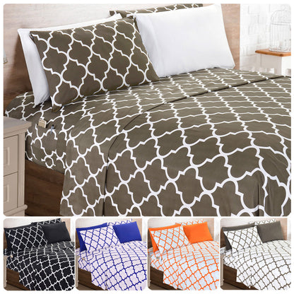 Bed Sheet Set 6-Piece Geometric Trellis, Ultra Soft Microfiber Sheets with 16-Inch Deep Pocket Fitted Sheet, Fade & Wrinkle Resistant, Machine Washable Hotel Quality Bedding for Twin Full Queen King
