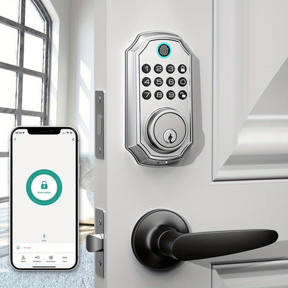100 Code Keypad Door Lock Smart Keyless Entry Deadbolt – Anti-Peep Password, One-Touch Auto Lock, Fingerprint & WiFi Options, Zinc Alloy Front Door Lock, Easy Install, Low Battery Alarm, Black Silver