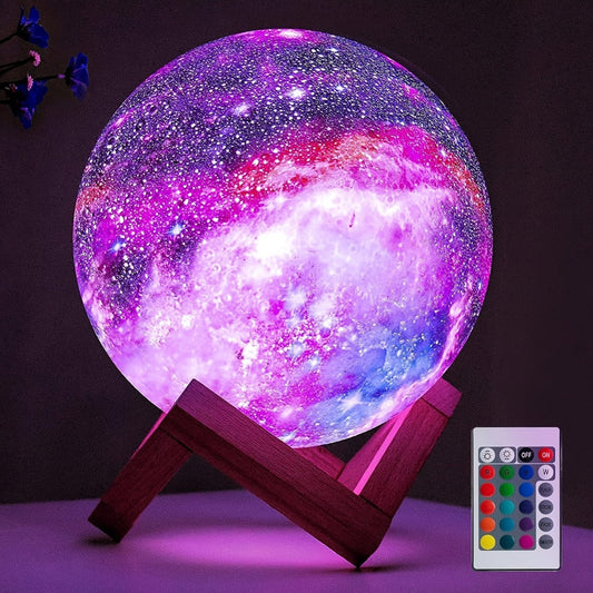 Night Light 5.9-Inch Textured Moon Lamp with 16 Colors, Touch and Remote Controls, USB Power and Wooden Stand