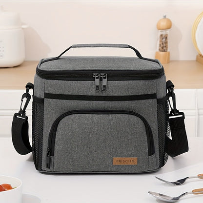 Insulated Lunch Bag with Adjustable Shoulder Strap, Dual Zippers and Black, Grey or Blue Color Options