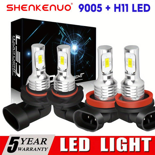 9005 H11 LED Headlight Bulbs 4 Pack - 36000LM 6000K Bright White High Low Beam, 3570 CSP Chips 360° Beam, 12V 24V Plug & Play, 50000Hr Lifespan Car Truck Headlight Upgrade