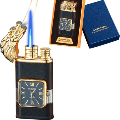Quartz-Dial Torch Lighter with Rectangular Black Body and Three Sculpted Top Style Options
