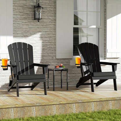 Folding HDPE Adirondack Outdoor Chair with Cup Holder in Four Colors and One-, Two- or Four-Piece Sets