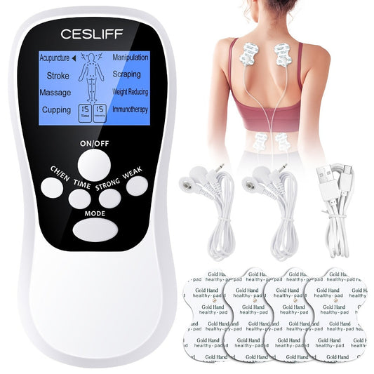 TENS Unit Muscle Stimulator for Pain Relief Digital EMS Therapy Device for Back Neck Hip Nerve Pain Arthritis Tendonitis Stiffness Recovery Post-Workout Relaxation with Accessories 6-Mode and 8-Mode