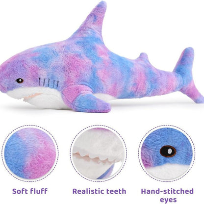 Plush Toy – Jumbo Shark Pillow 24-Inch in Blue, Grey, Blue-Pink or Rainbow Colorways and Ocean Decor