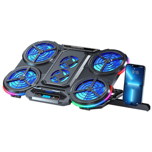 Laptop Cooling Pad with 6 Silent Fans, RGB Lighting & LCD Display, ICE COOREL E-Sports Portable Notebook Cooler Stand with Speed Control - Compatible with 12-17 Inch Gaming & Work Laptops