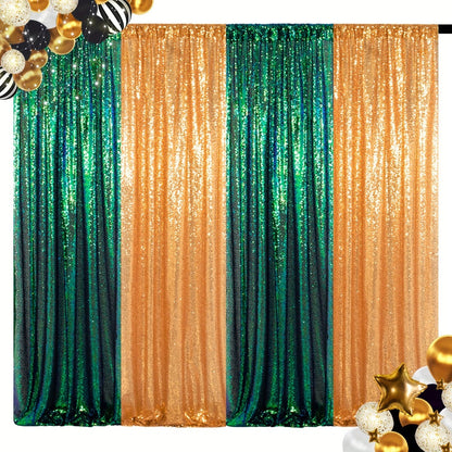 Sequin Backdrop Curtain 4 Panels 2FTx8FT – Shimmer Glitter Background for Wedding Party Photo Booth Decoration