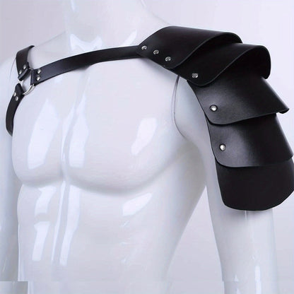 PU Leather Shoulder Armor Warrior Costume Prop with Belt for Men, Single Pauldron Medieval Knight Armor Dress Up Accessory for Halloween Cosplay LARP Renaissance Faire, Black