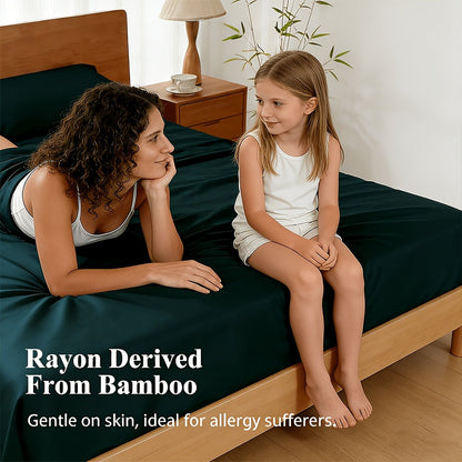 Four-Piece Rayon-from-Bamboo Sheet Set in 12 Solid Colors for Twin, Full, Queen or King Beds