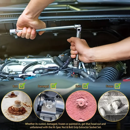 14-Piece Damaged Nut and Bolt Extractor Set with 13 Removal Sockets and 1/4- to 3/8-Inch Adapter