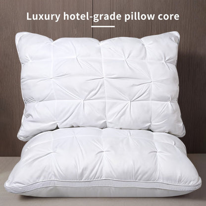 Bed Pillow Set of 2 with Quilted Woven Covers, Zippered Loft Access and Five Color Options