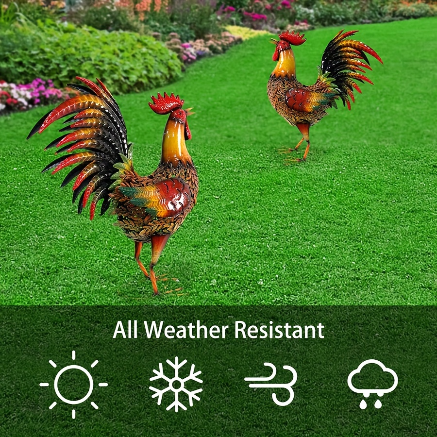 Metal Rooster Garden Stake Colorful Farmhouse Chicken Sculpture Outdoor Lawn Yard Decor Art Ornament Housewarming Gift 19 Inch